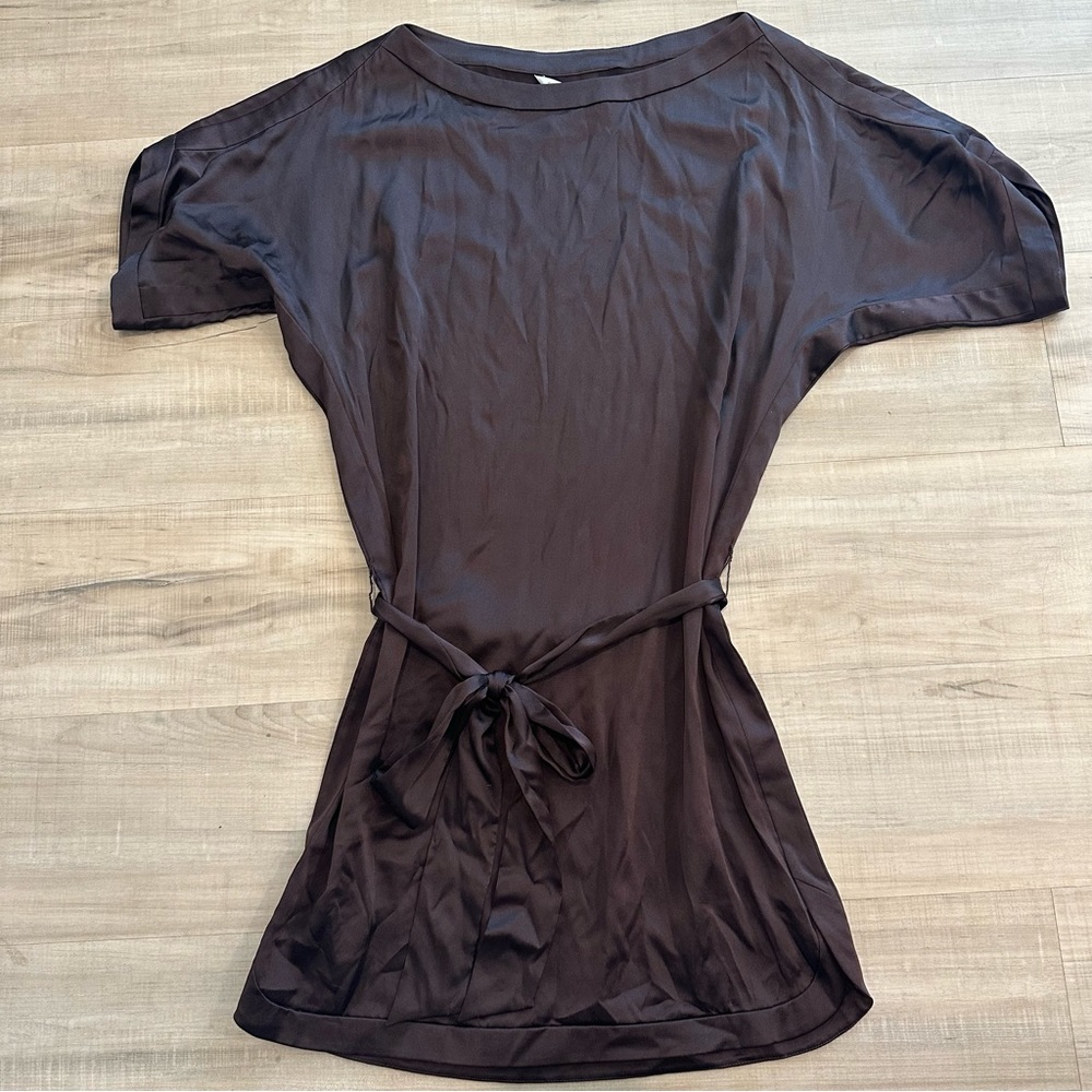 Diane Von Furstenberg stretch Silk Brown mini Dress Waist Tie